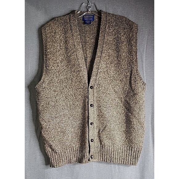 Vintage Pendleton Cardigan Vest Men's Medium Shetland Wool Beige Sweater FLAWS - Picture 1 of 6